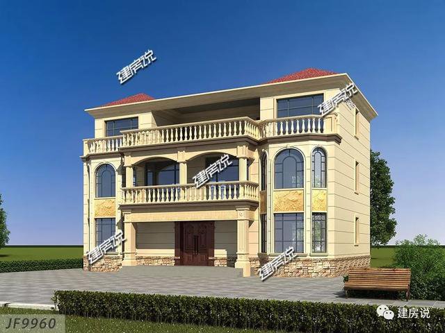 4層歐式雙拼別墅戶型方案圖，一層共同堂房