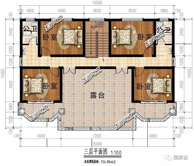 4層歐式雙拼別墅戶型方案圖，一層共同堂房