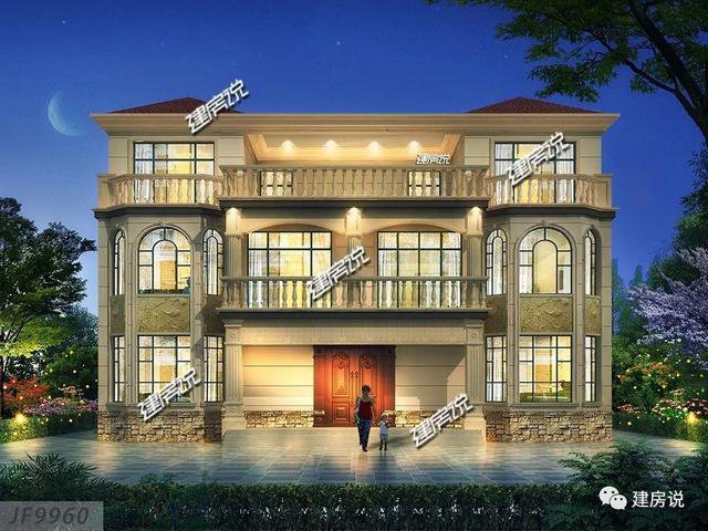 4層歐式雙拼別墅戶型方案圖，一層共同堂房