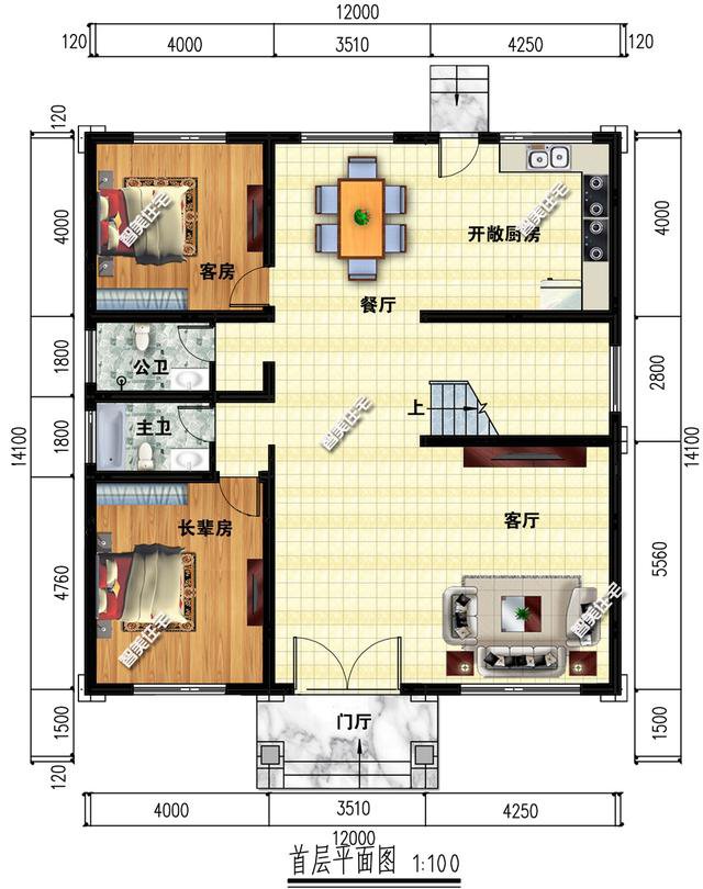 2棟復(fù)式歐式自建房方案戶(hù)型圖，開(kāi)間12米左右