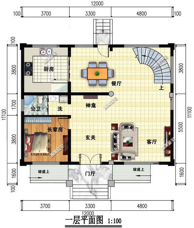 2棟復(fù)式歐式自建房方案戶(hù)型圖，開(kāi)間12米左右