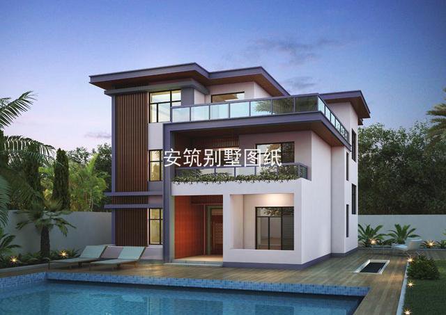 一套實(shí)用顏值又高的平屋頂三層現(xiàn)代風(fēng)別墅戶型圖，喜歡這種風(fēng)格