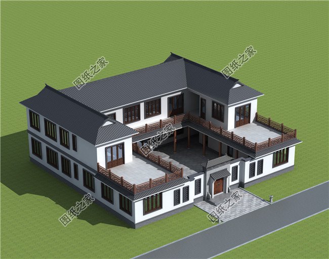農(nóng)村自建兩層新中式四合院型樓房設(shè)計(jì)圖
