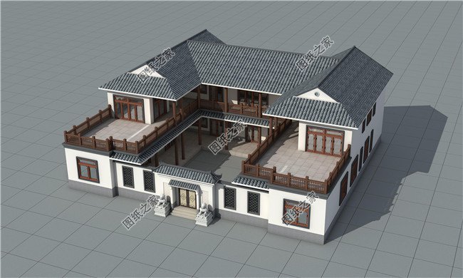 農(nóng)村中式二層四合院別墅設(shè)計圖含外觀效果圖