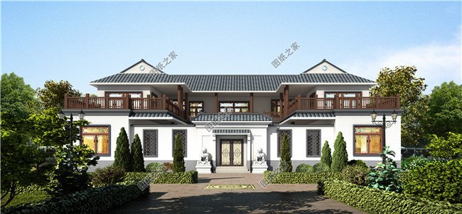 農(nóng)村中式二層四合院別墅設(shè)計圖含外觀效果圖