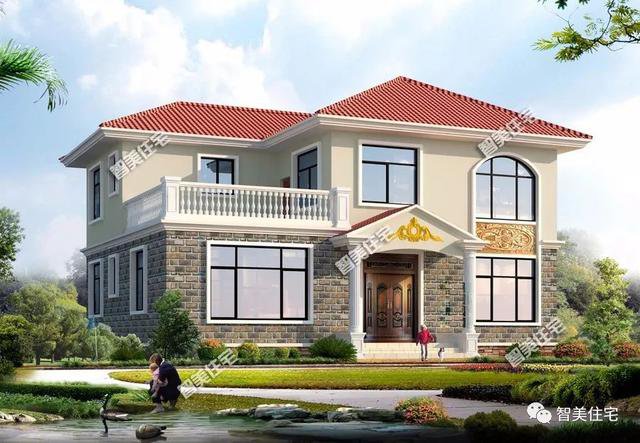 2層簡(jiǎn)歐小洋樓設(shè)計(jì)圖，1種外觀2種戶(hù)型方案選擇