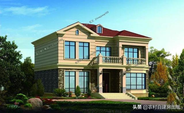 12×10.5m時尚二層農(nóng)村自建房設計圖紙，5室3廳4衛(wèi)