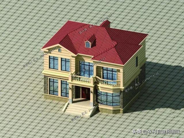 12×10.5m時尚二層農(nóng)村自建房設計圖紙，5室3廳4衛(wèi)