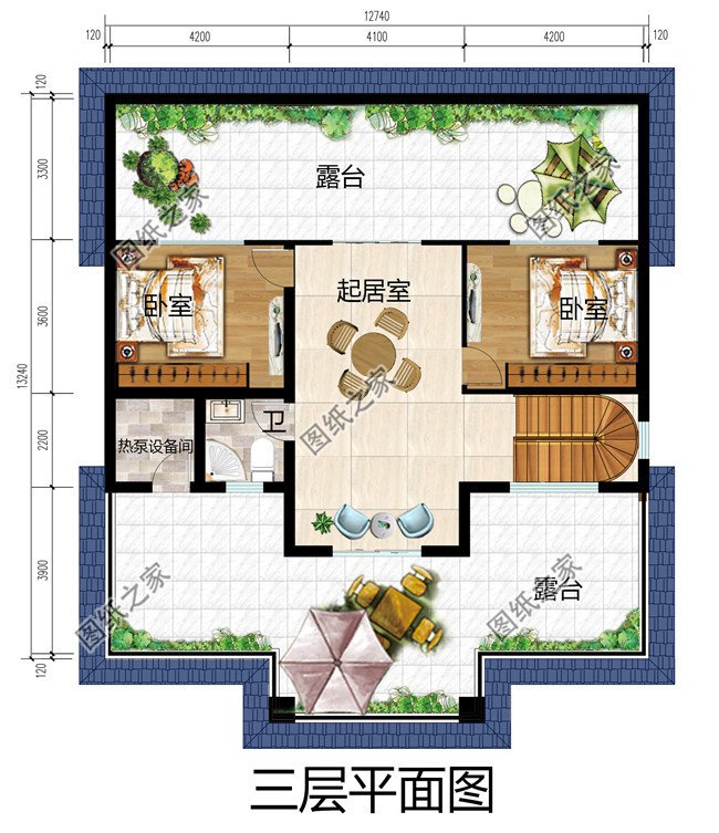 三間三層房子設(shè)計(jì)圖，高端三層樓房設(shè)計(jì)圖，三層兩個(gè)大露臺(tái)