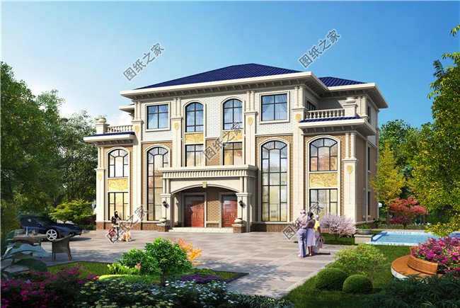 250平方米農(nóng)村豪華歐式三層兄弟雙拼別墅設計圖