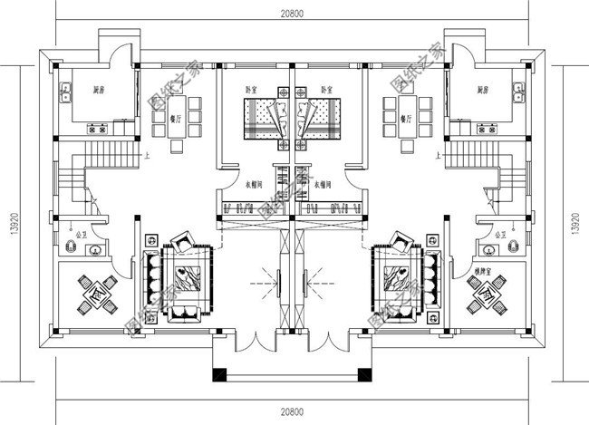 250平方米農(nóng)村豪華歐式三層兄弟雙拼別墅設計圖