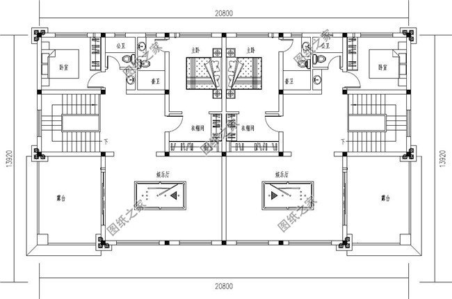 250平方米農(nóng)村豪華歐式三層兄弟雙拼別墅設計圖