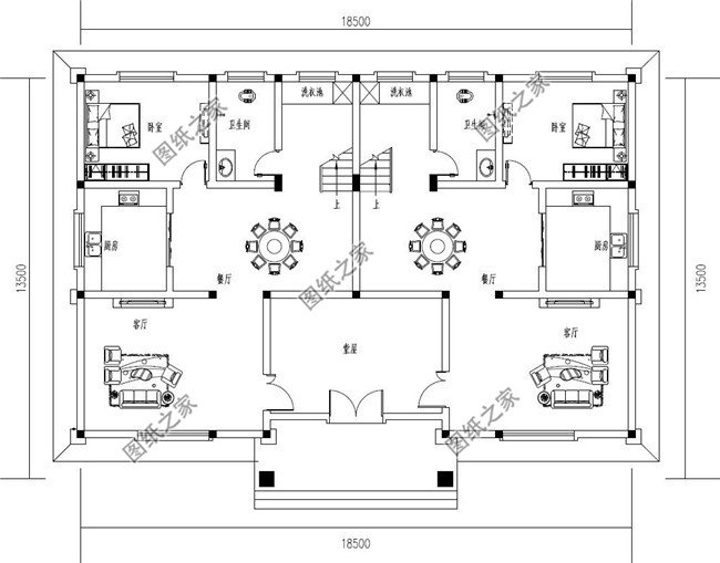 230平方米新農(nóng)村雙拼別墅戶型圖全套設(shè)計(jì)方案，13x18米