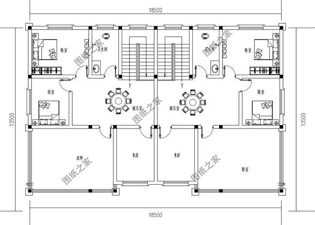 230平方米新農(nóng)村雙拼別墅戶型圖全套設(shè)計(jì)方案，13x18米