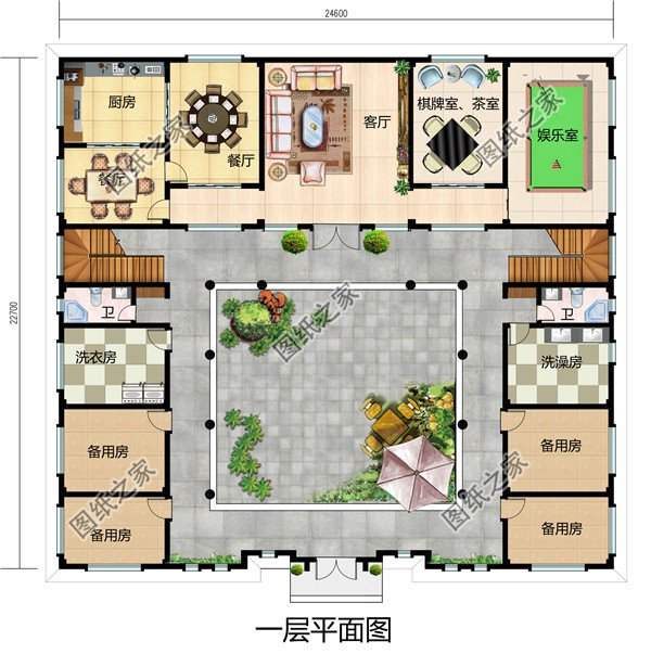 農(nóng)村兄弟雙拼四合院別墅設(shè)計(jì)圖紙，自建兩層新中式四合院