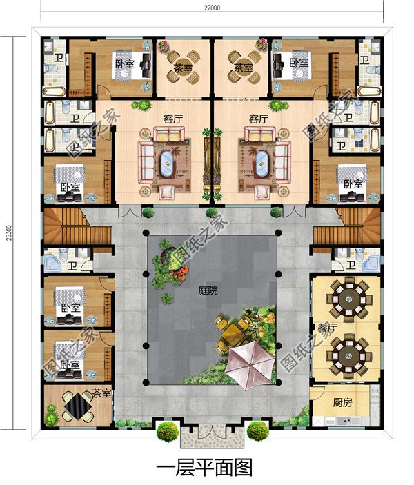 農(nóng)村自建超漂亮中式四合院別墅設(shè)計(jì)圖，22X25米