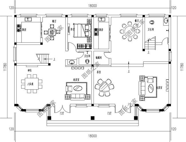 180平方米漂亮清新大窗戶三層雙拼別墅設計圖