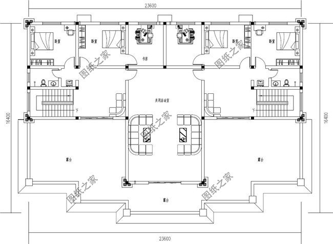 350平方米新農(nóng)村雙拼帶閣樓別墅施工設計圖紙及效果圖