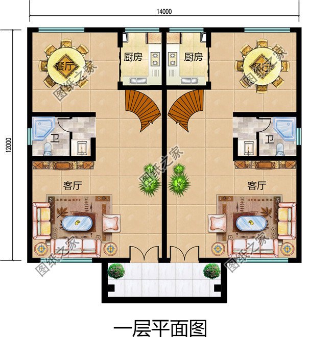 幾套農(nóng)村兄弟倆雙拼樓房設(shè)計圖，二層、三層都有
