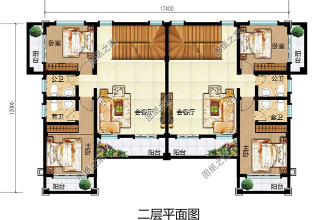 幾套農(nóng)村兄弟倆雙拼樓房設(shè)計圖，二層、三層都有