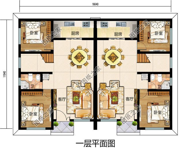 幾套農(nóng)村兄弟倆雙拼樓房設(shè)計圖，二層、三層都有