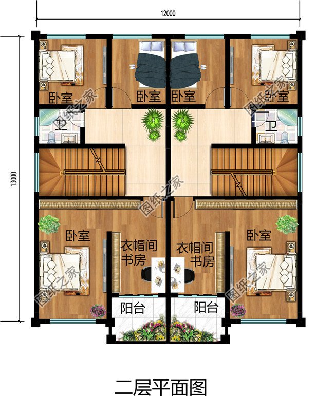 幾套農(nóng)村兄弟倆雙拼樓房設(shè)計圖，二層、三層都有