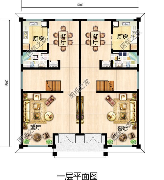 幾套農(nóng)村兄弟倆雙拼樓房設(shè)計圖，二層、三層都有