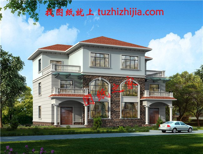 幾套農(nóng)村兄弟倆雙拼樓房設(shè)計圖，二層、三層都有