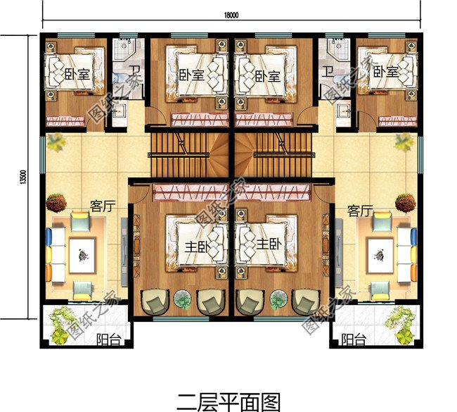 幾套農(nóng)村兄弟倆雙拼樓房設(shè)計圖，二層、三層都有
