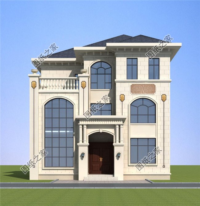 125平方米農(nóng)村三層別墅建筑圖紙帶效果圖，12x11米