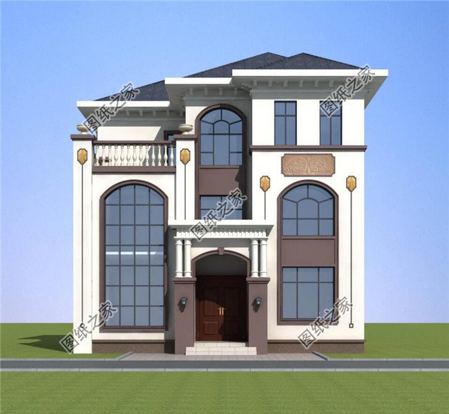 125平方米農(nóng)村三層別墅建筑圖紙帶效果圖，12x11米