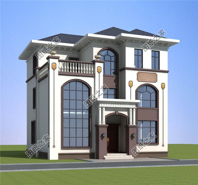 125平方米農(nóng)村三層別墅建筑圖紙帶效果圖，12x11米