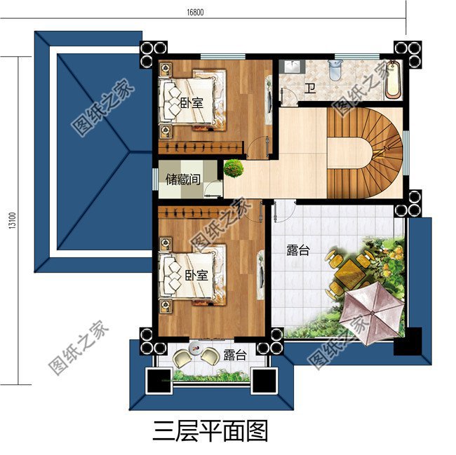 3款四間二層農(nóng)村房屋設(shè)計(jì)圖，附彩色平面戶(hù)型圖