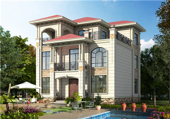 歐式新農(nóng)村三層復式樓自建房別墅圖紙，旋轉(zhuǎn)樓梯設計