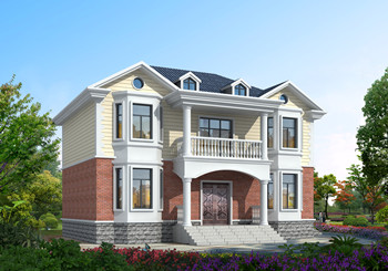 帶堂屋二層小別墅設(shè)計(jì)圖紙帶外觀(guān)圖，13.6米x9米