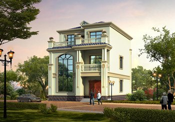 三層兩開間小面寬別墅設(shè)計(jì)圖紙帶外觀效果圖，95平方米