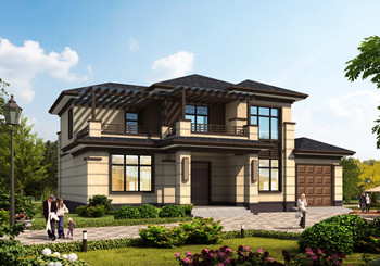 農村二層小5間新中式自建房設計圖，帶柴火房（配房）和車庫