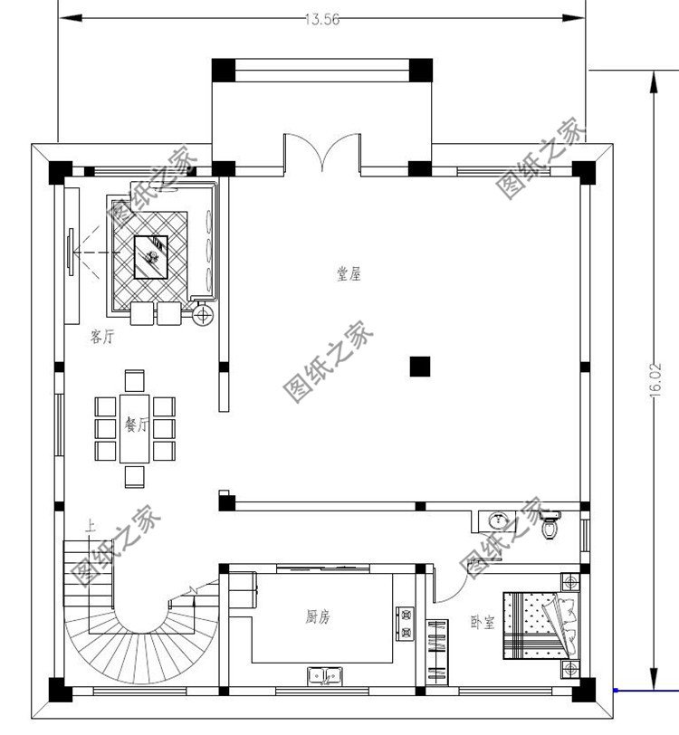 四層新農(nóng)村復(fù)試別墅一層戶型圖