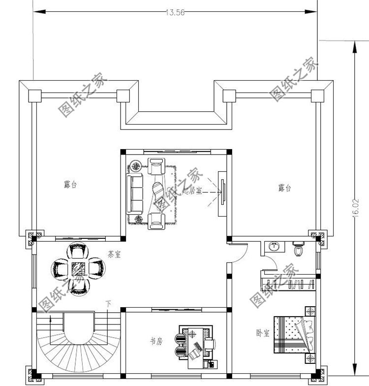 四層新農(nóng)村復(fù)試別墅四層戶型圖