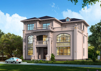 15x13米三層歐式復(fù)式別墅戶型圖，挑空客廳多露臺