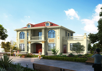 大開間二層挑空歐式別墅設計圖及全套施工圖，帶獨立廚房設計。