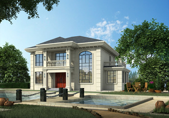 旋轉(zhuǎn)樓梯挑空獨棟二層簡歐小別墅設計圖，大氣時尚