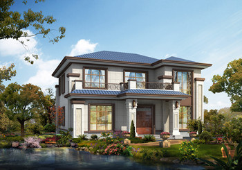 新中式二層農(nóng)村小樓房設(shè)計(jì)圖，戶型圖方正，外觀大氣