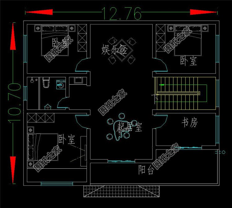 新中式二層小型別墅二層戶型圖
