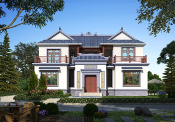 經(jīng)濟(jì)小戶型二層中式四合院（三合院）設(shè)計(jì)圖紙，帶堂屋和庭院