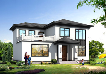 面寬13米二層鄉(xiāng)村自建別墅戶型圖，帶堂屋和露臺(tái)