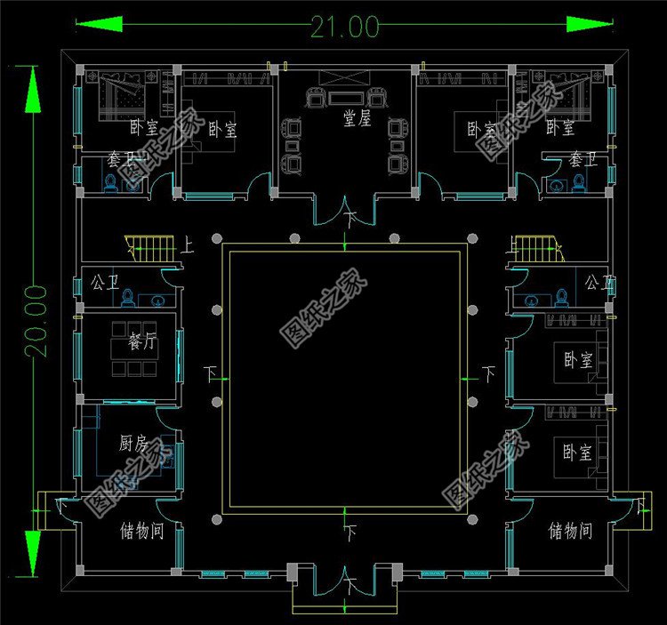 新農(nóng)村中式二層四合院一層戶型圖