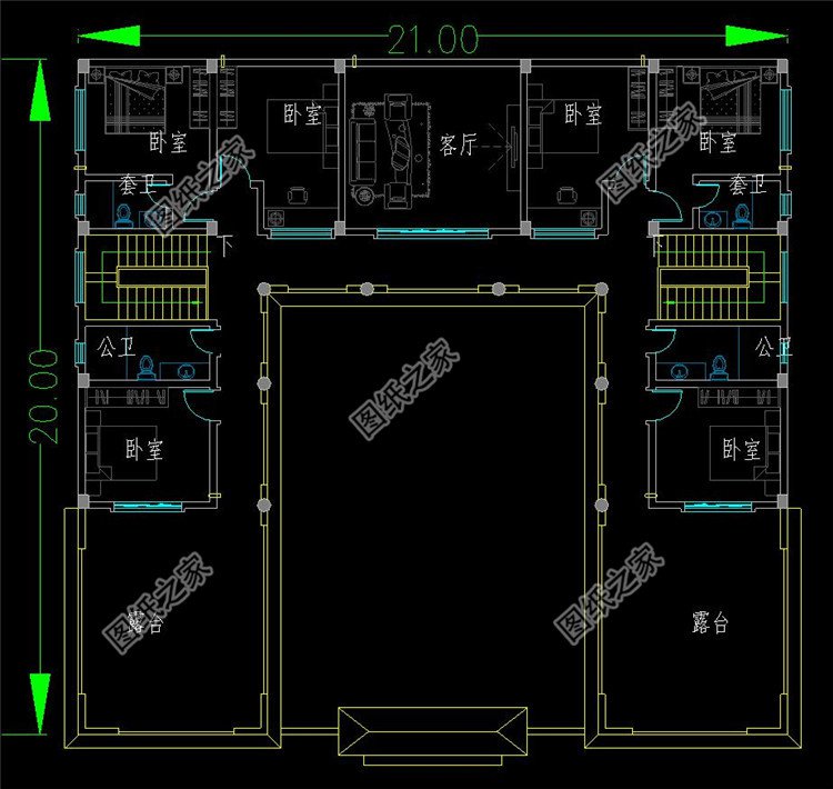 新農(nóng)村中式二層四合院二層戶型圖