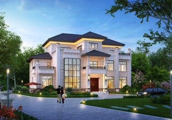 豪華三層歐式風格別墅圖紙設計，挑空客廳大面寬大戶型