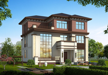 面寬13米帶堂屋三層農(nóng)村別墅圖，新中式大氣風格